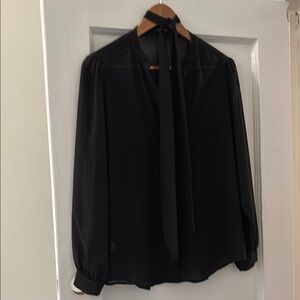 Ann Taylor Black Tie Front Long Sleeve Blouse